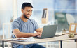 © peopleimages.com - Happy, typing and man with laptop, online and virtual assistant in home office and customer support. Digital, employee and remote work for schedule of company, paperwork and smile of person in house