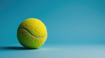 Wall Mural - Bright blue background with yellow tennis ball and free space captured in close up shot