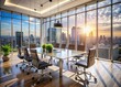 © Man888 - Contemporary glass office with sleek furniture, modern decor, and cityscape view, perfect for capturing corporate meetings, teamwork, and entrepreneurial spirit.