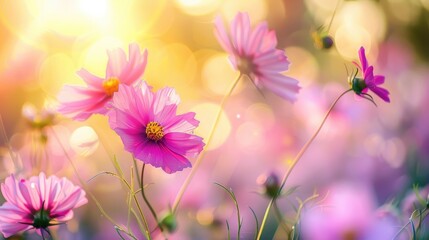 Wall Mural - background of cosmos flowers in a field