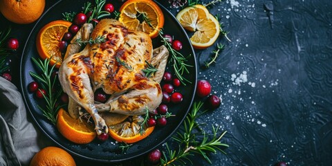 Sticker - Plate of roasted chicken with cranberries and oranges on top