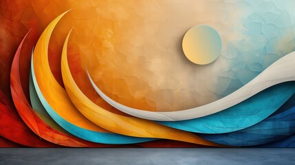 Wall Mural - Abstract Art with Colorful Waves and Sun