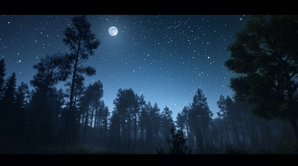 night sky with stars and trees