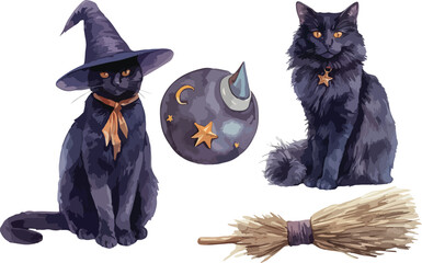 Sticker - witches cat watercolor clipart