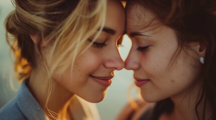 Lesbian couple sharing an intimate, romantic moment together. Two beautiful women in love.