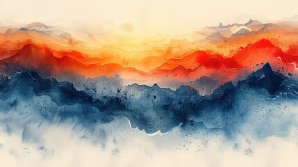 Abstract Watercolor Landscape with Red and Blue Tones