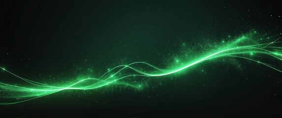 Wall Mural - green theme digital abstract dynamic light trail effect futuristic particles background design backd