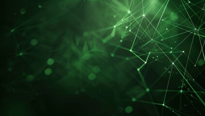 Abstract background with a dark green geometric pattern in the low poly style, with connection lines and dots, in the futuristic technology concept style Generative AI