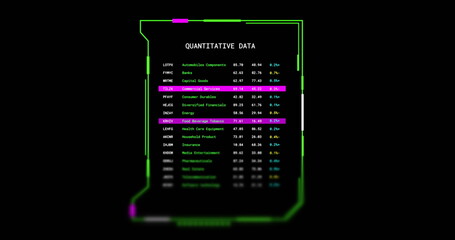 Wall Mural - image of interface screen with quantitative data text processing on black background
