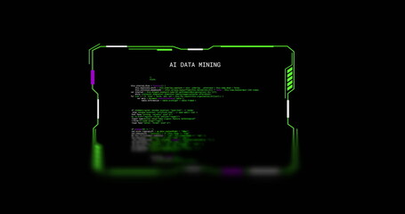 Sticker - Image of interface with ai data mining text, processing on black background