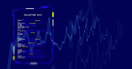 Wall Mural - Image of interface screen collecting data over blue graph processing, on blue background