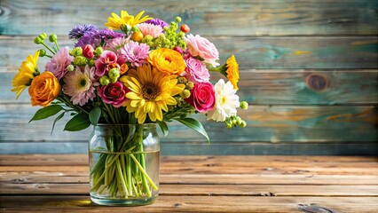 Canvas Print - Lovely bouquet of fresh flowers in a vase, flowers, bouquet, vase, arrangement, beautiful, colorful, decoration, flora, floral