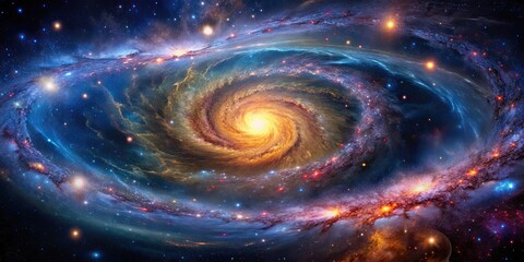Wall Mural - dynamic galactic swirls and colorful star fields captured through mesmerizing astrophotography, gala