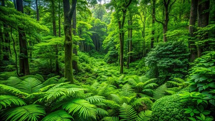 Sticker - Lush green foliage texture in a dense forest setting, foliage, green, texture, nature, leaves, lush, forest, botanical