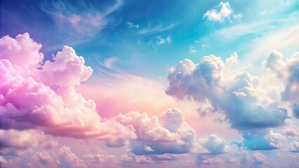 Wall Mural - Dreamy pastel pink and blue gradient sky with light fluffy clouds, dreamy, pastel, pink, blue, gradient, sky, clouds