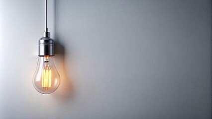 Wall Mural - Light bulb hanging on a white wall , electricity, interior, decor, home, illumination, bright, room, creative, invention