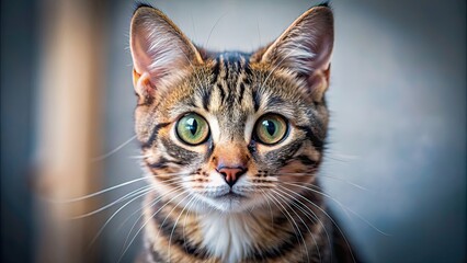 Wall Mural - Cute cat with big eyes staring directly at the camera, adorable, feline, curious, fluffy, pet, whiskers, domestic, animal, kitten