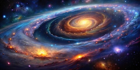 Wall Mural - dark cosmic starry sky with vibrant colors and swirling galaxies , stars, space, universe, night, ga