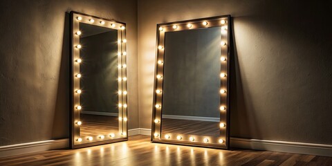 Poster - Large mirror reflecting dimly lit room with faint shadows, mirror, reflection, dark, room, interior, shadow, large