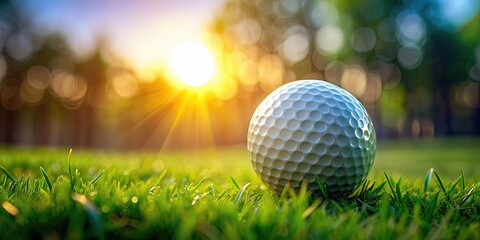 Wall Mural - Golf ball with blurry background, sport, golf, ball, equipment, recreation, outdoor, leisure, game, round, dimpled, close-up