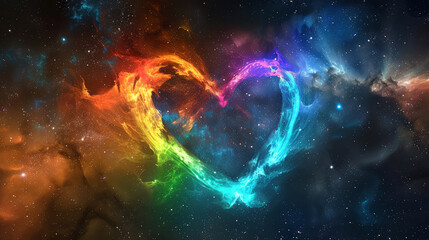 nebula in the form of a rainbow heart in space