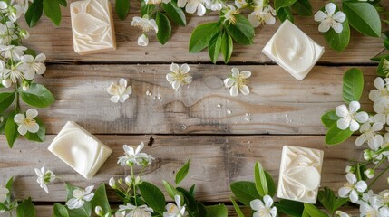 Sticker - Jasmine floral soaps arranged on wood backdrop