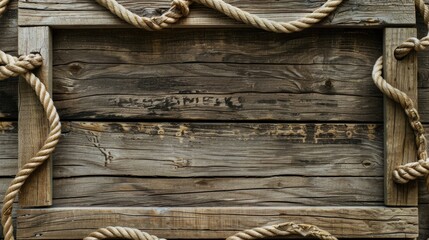 Wall Mural - Empty space for text surrounded by wooden frame and rope