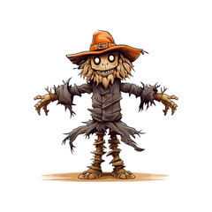 Wall Mural - Cartoon Halloween themed Scarecrow on a white background 