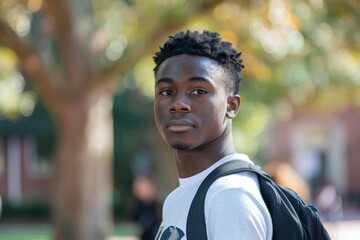 Wall Mural - Portrait of a young African American male student on campus