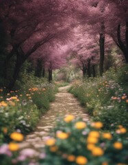 Wall Mural - the blooming field flower garden flora meadow road summer grass forest plant nature spring