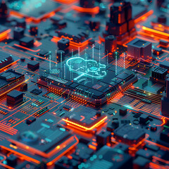 A close up of a circuit board with light