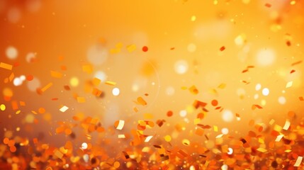 Golden confetti bursts against an orange background, capturing the excitement and energy of a festive celebration.