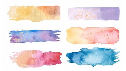 Sticker - Set of colorful watercolor element brushstrokes