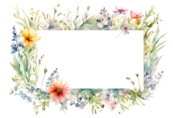 Wall Mural - projects card floral printing design text r greeting frame summer flower illustration birthday hand painted botanical invitation blank nature border spring grass watercolor background other olated