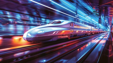 Aufkleber - A bullet train departing from a futuristic station platform with sleek design elements.