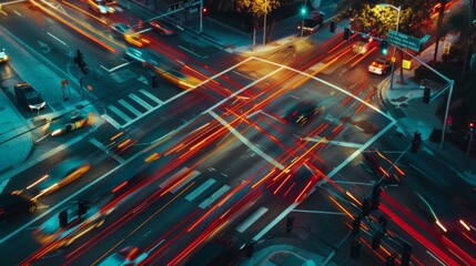 Aufkleber - A busy intersection with red and green traffic lights guiding vehicle movement.