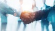 © Gpeg26 - Business leaders forming strategic partnerships with a handshake, symbolizing collaboration and mutual success with a digital network overlay in the background.