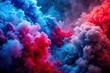 © Woonsen - Vivid plumes of red smoke blending into blue and purple fog creating a contrasting and intense abstract background , Vivid, smoke, plumes, intense, background, abstract, creating, contrasting, purple,