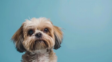 Sticker - Unhappy Shih Tzu puppy against blue backdrop