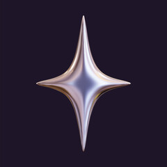 Wall Mural - 3d holographic star with a reflective sheen. chrome metallic design element with a retro futuristic 