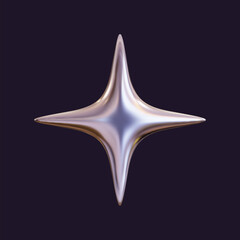 Wall Mural - 3d holographic star with a reflective sheen. chrome metallic design element with a retro futuristic 