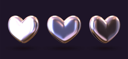 Canvas Print - set of 3d hearts crafted from chrome, silver, or other lustrous metals. perfect for luxury, romance,