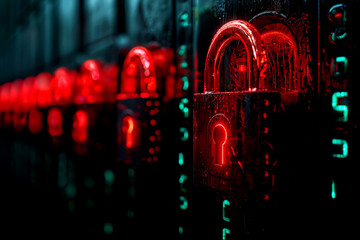 Wall Mural - futuristic digital padlock symbolizing cybersecurity on a vibrant abstract background of technology 