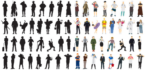 Wall Mural - different people profession occupation set silhouette