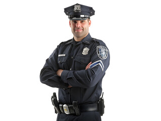 A police officer in a crisp uniform stands ready to serve, unlike a soldier in camouflage fighting in war