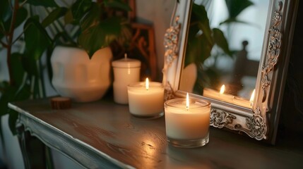 Wall Mural - Silver frame and desk Aromatherapy candles