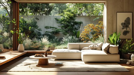 Wall Mural - A living room with a large window that lets in lots of natural light