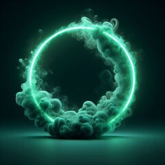Wall Mural - abstract light circles swirl with a green glow isolated black background