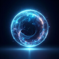 abstract blue circle with smoke and glowing isolated black background