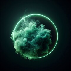 Wall Mural - abstract light circles swirl with a green glow isolated black background